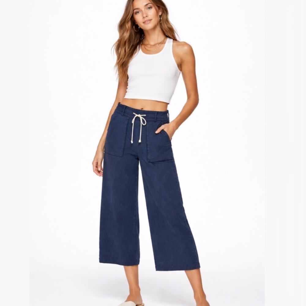 Young Fabulous & Broke Wide Leg Cropped Utility Pants Navy Blue Size Medium